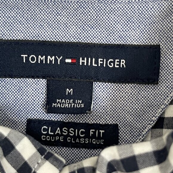 Tommy Hilfiger Mens Medium Blue White Long Sleeve Gingham Plaid Coupe Classique - Picture 4 of 11